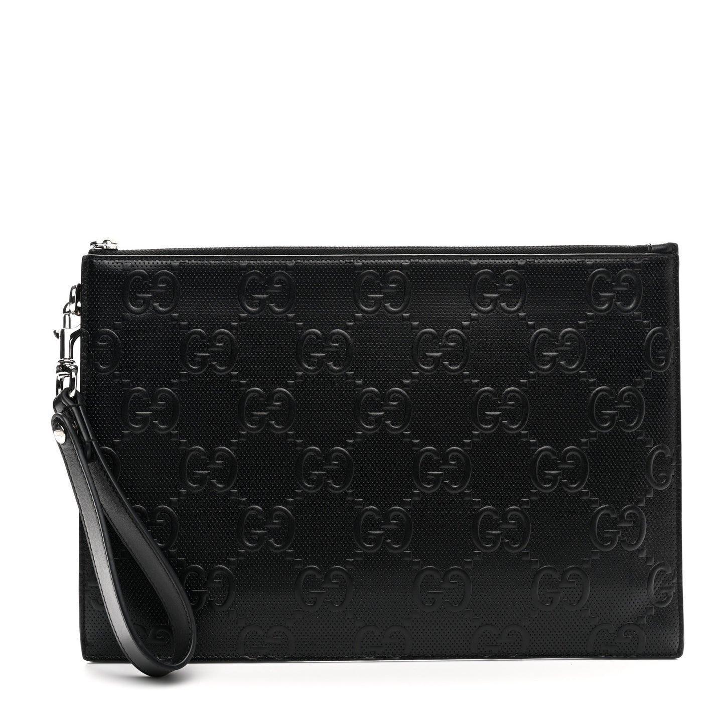Calfskin GG Tennis Embossed Wristlet Pouch Black