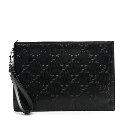 Gucci Calfskin GG Tennis Embossed Wristlet Pouch Black 1 of 9