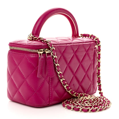Chanel Lambskin Quilted Small Charming Top Handle Vanity Case With Chain Dark Pink 3 of 11