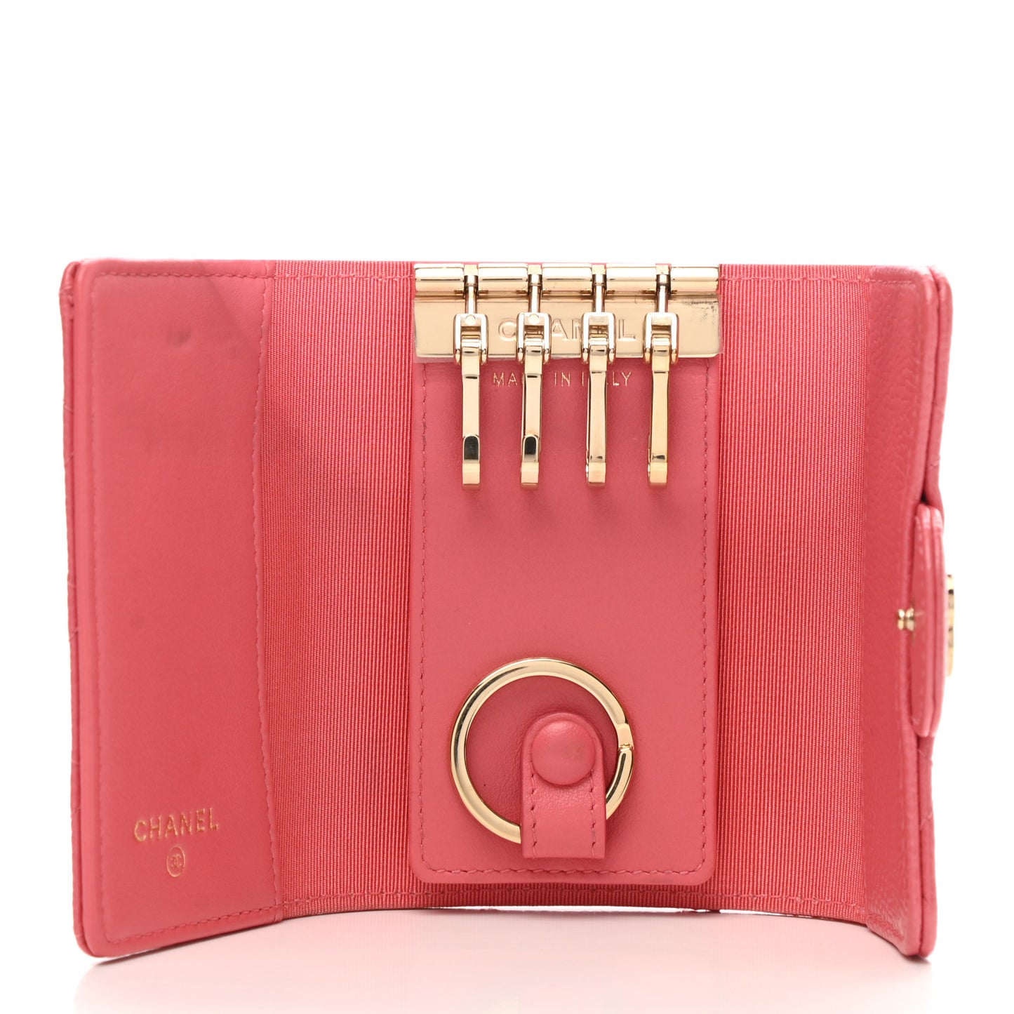 Caviar Quilted Classic 4 Key Holder Wallet Dark Pink