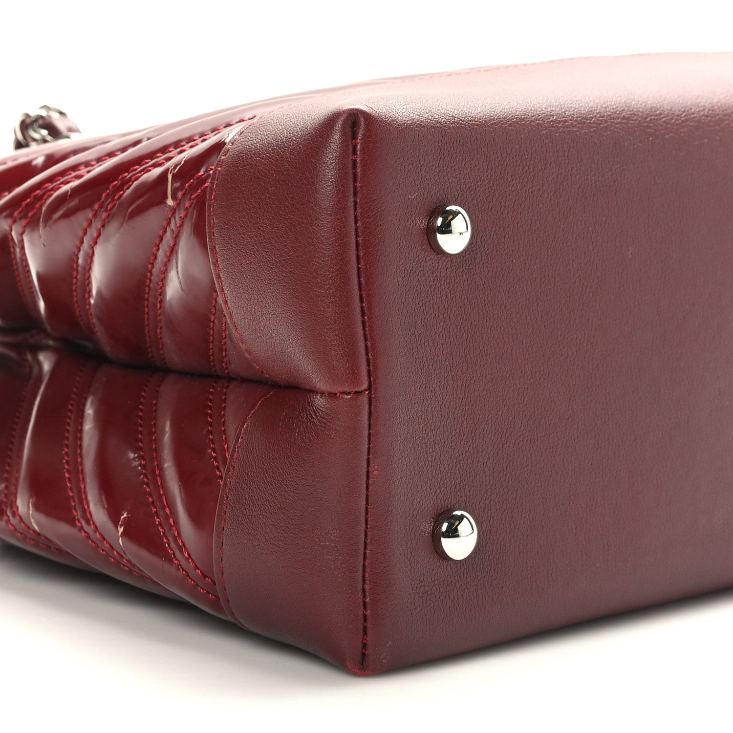 Chanel Patent Chevron Shopper Tote Burgundy 8 of 10