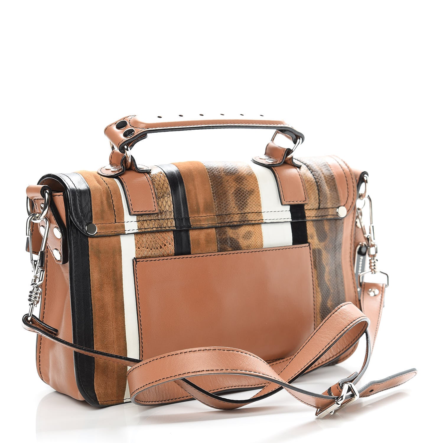Proenza Schouler Lambskin Lizard Snakeskin Suede PS1 Exotic Stripe Mix Satchel Dune 3 of 12