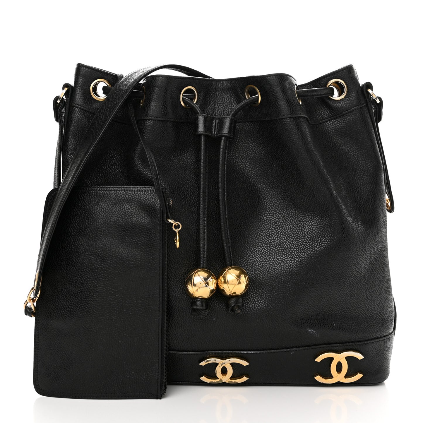 Caviar CC Drawstring Shoulder Bag Black