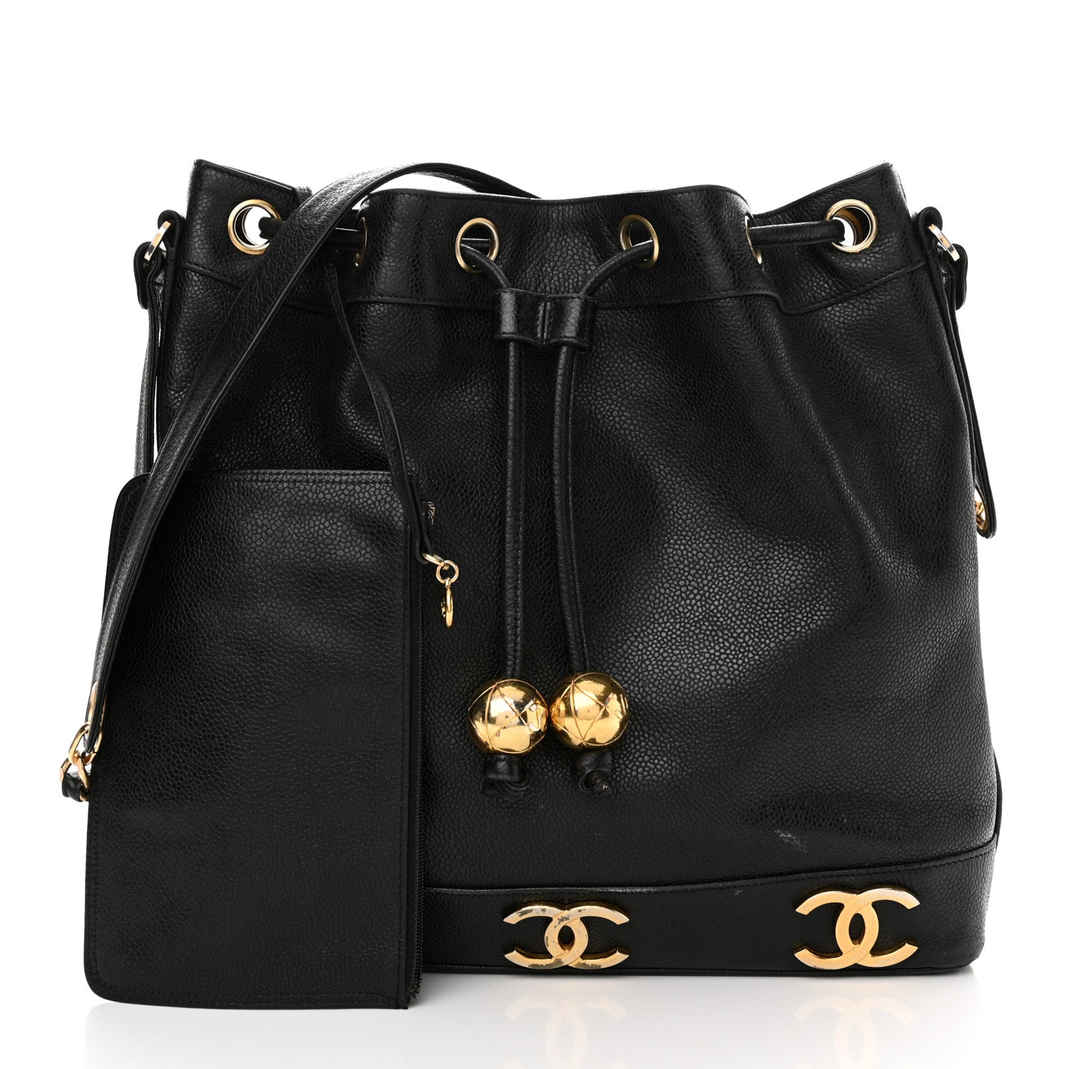 Chanel Caviar CC Drawstring Shoulder Bag Black 3 of 20