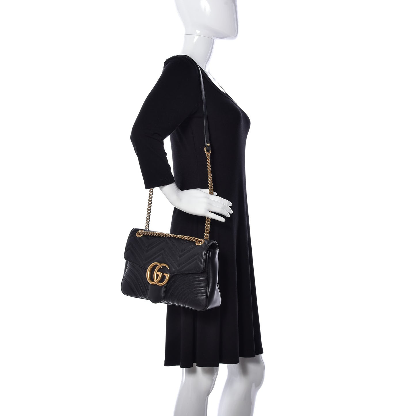 Calfskin Matelasse Medium GG Marmont Shoulder Bag Black