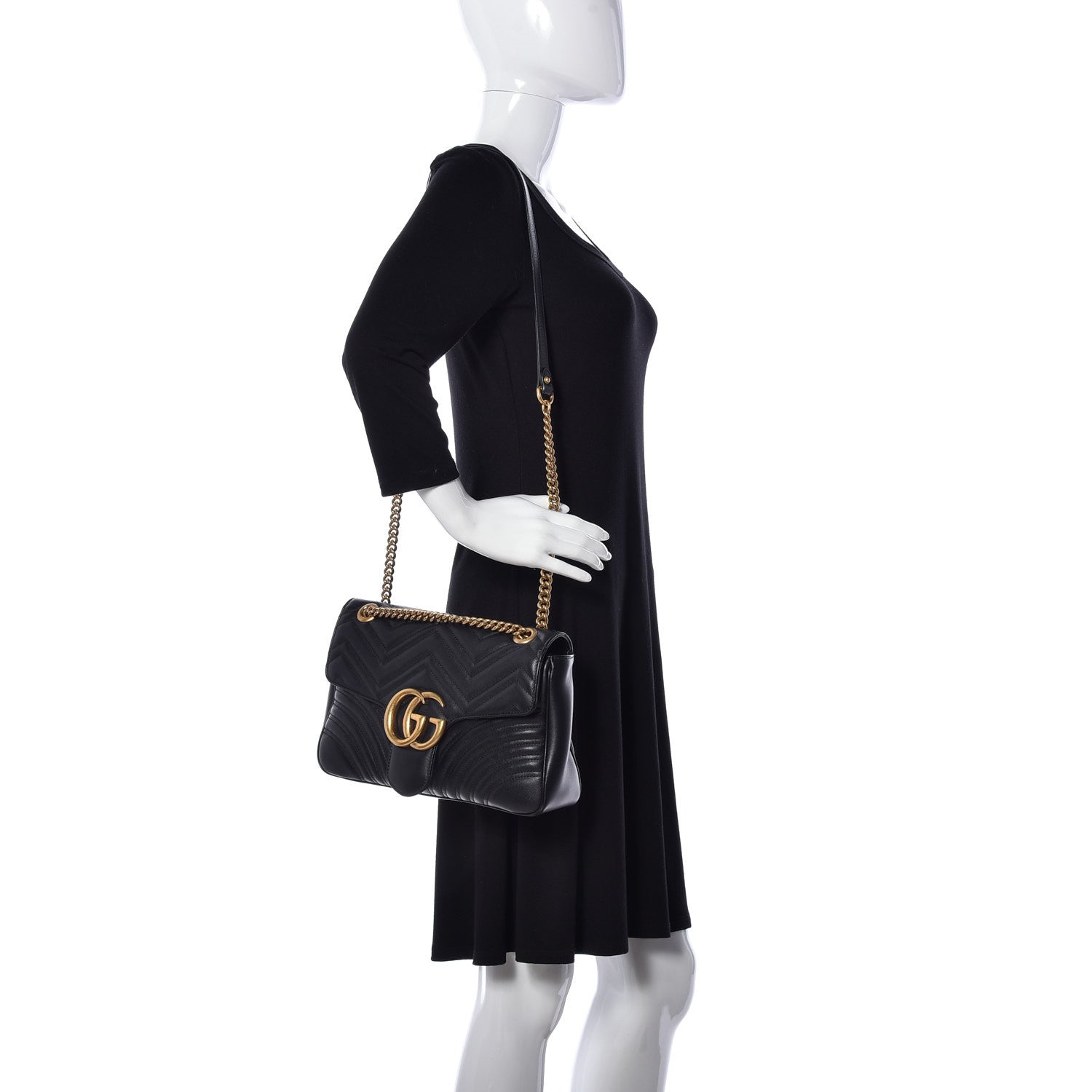 Gucci Calfskin Matelasse Medium GG Marmont Shoulder Bag Black 2 of 9