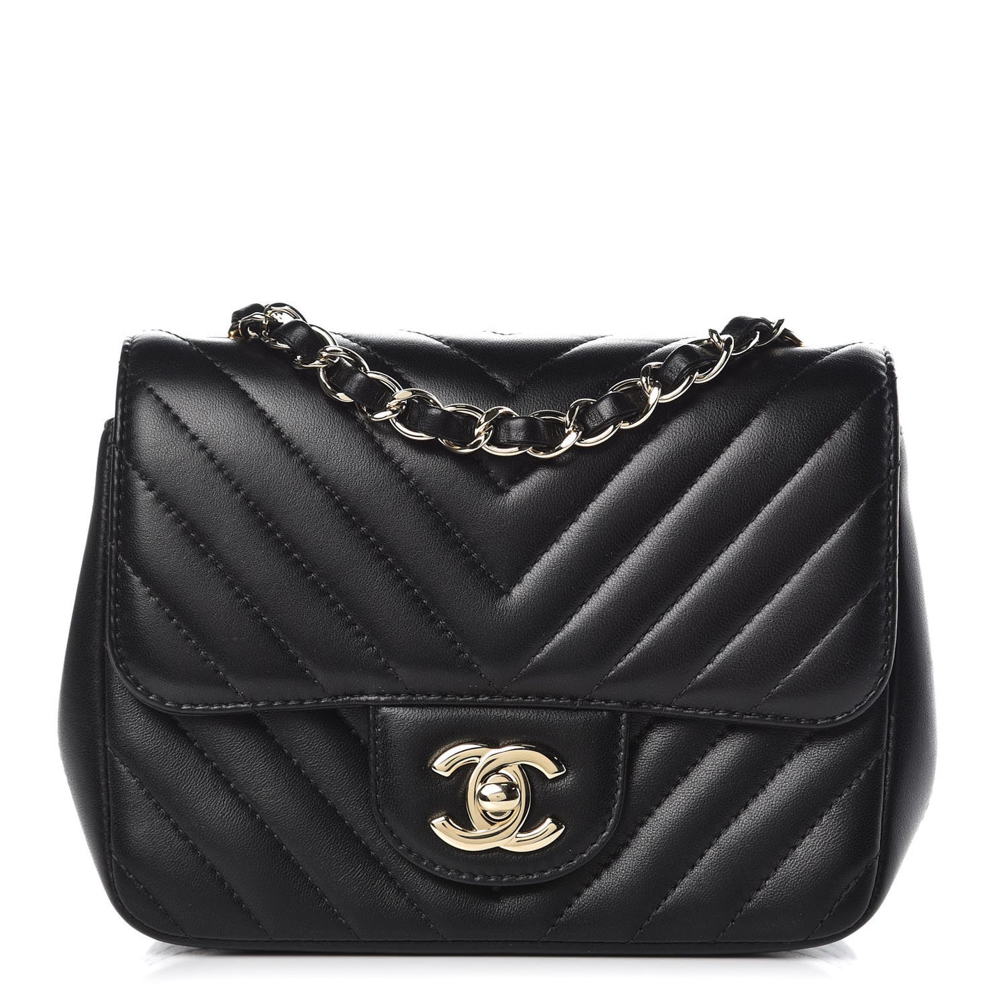 Lambskin Chevron Quilted Mini Square Flap Black