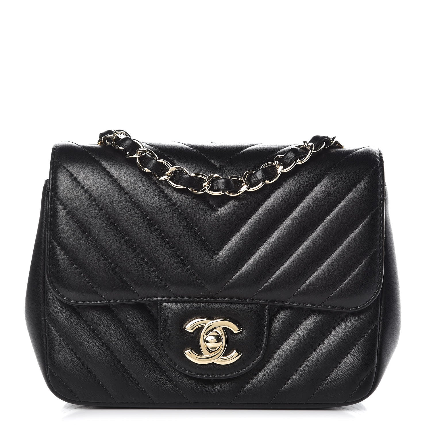 Chanel Lambskin Chevron Quilted Mini Square Flap Black 1 of 11