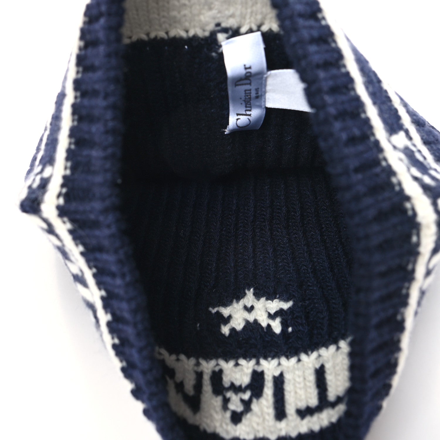 Christian Dior Cashmere Wool Beanie Navy Blue White 4 of 5