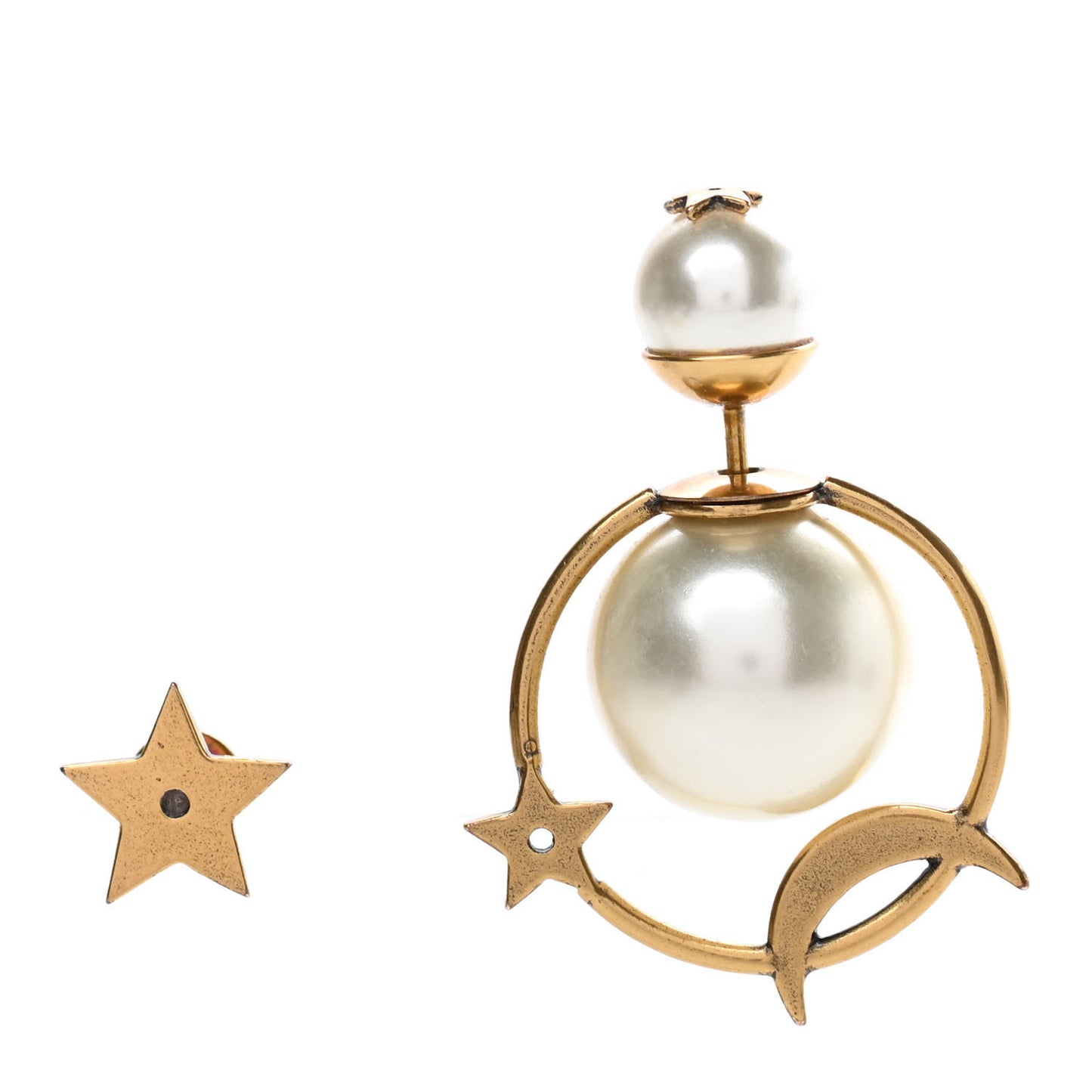 Pearl Dior Astre Lunaire Tribales Asymmetric Earrings Gold