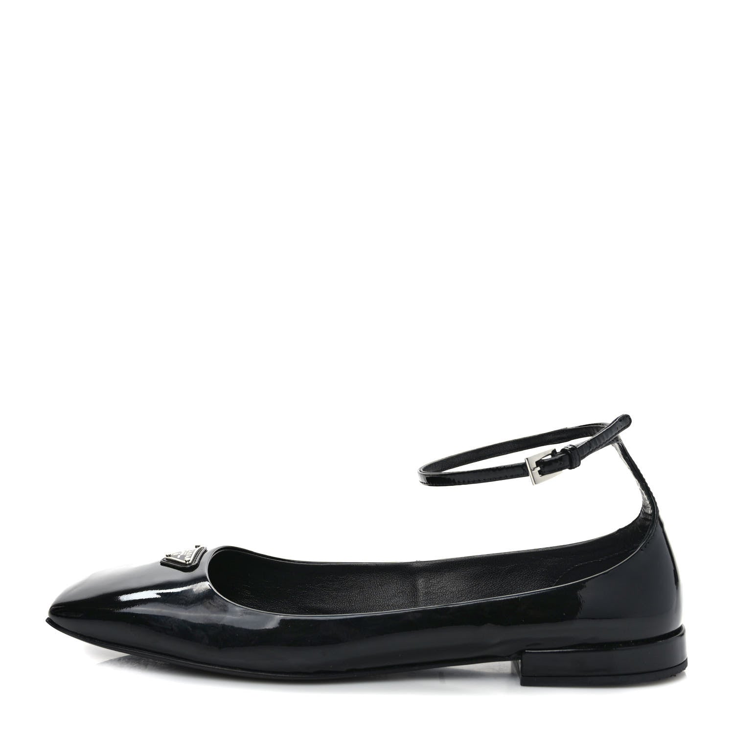 Prada Patent Calfskin Triangle Ankle Strap Ballerinas 40 Black 1 of 8
