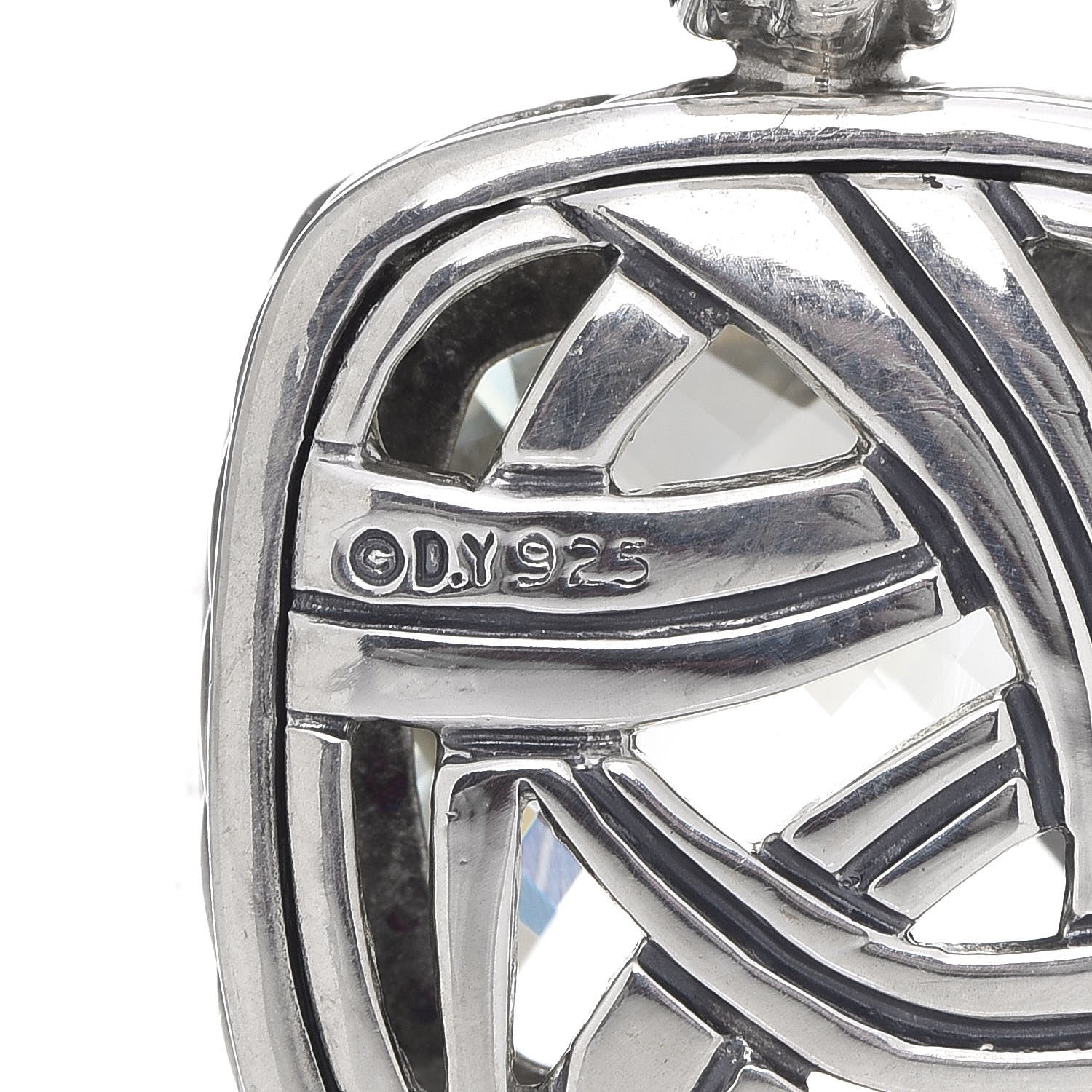 David Yurman Sterling Silver Diamond Prasiolite 14mm Albion Enhancer Pendant 3 of 4
