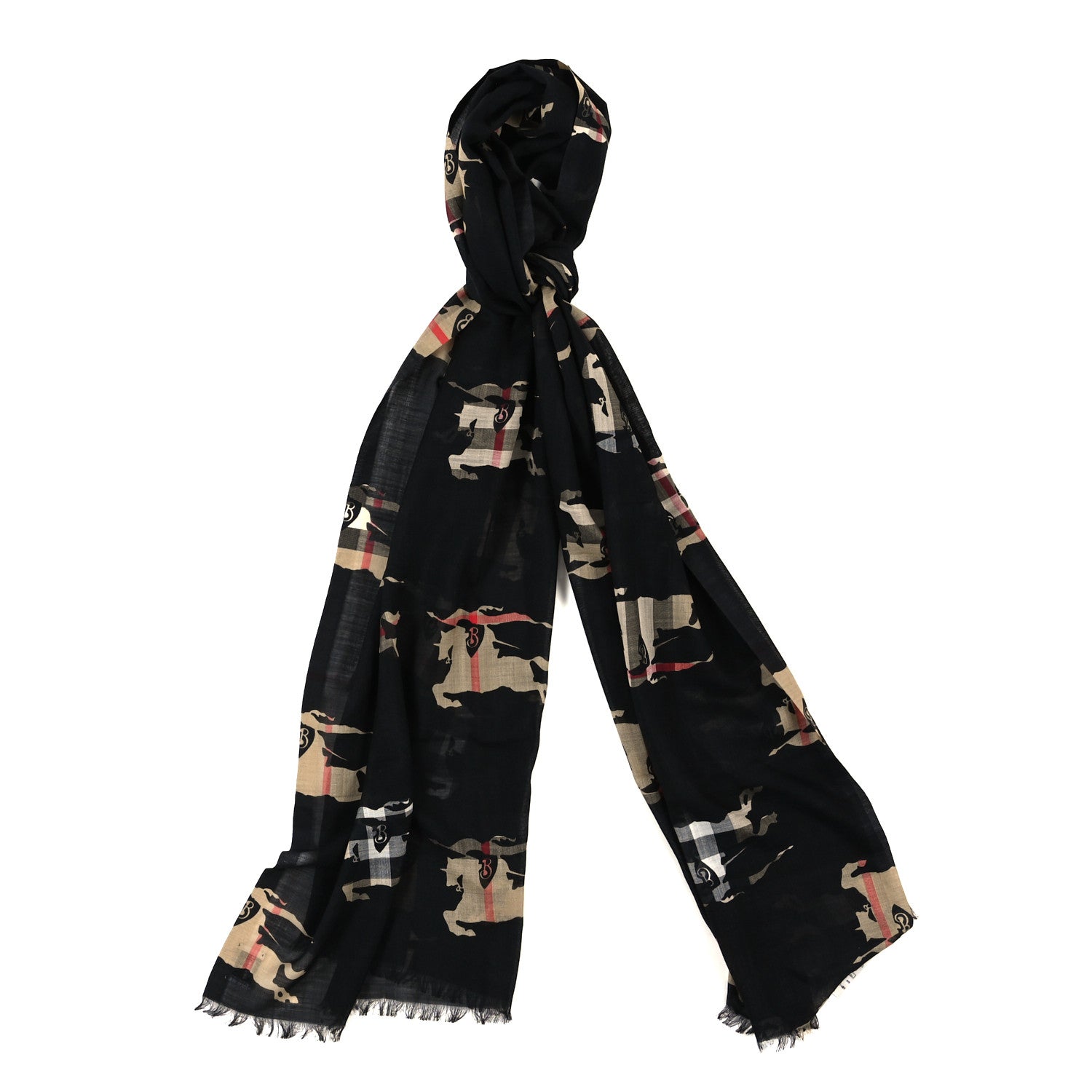 Burberry Wool Silk Gauze Giant Check EKD Scarf Archive Beige Black 1 of 4