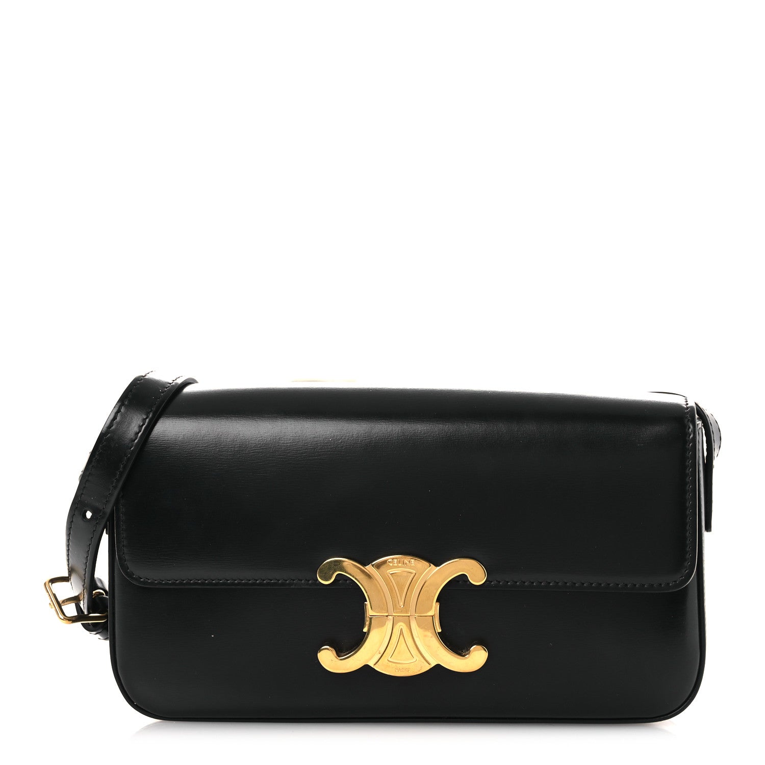 Celine Shiny Calfskin Triomphe Shoulder Bag Black 1 of 13