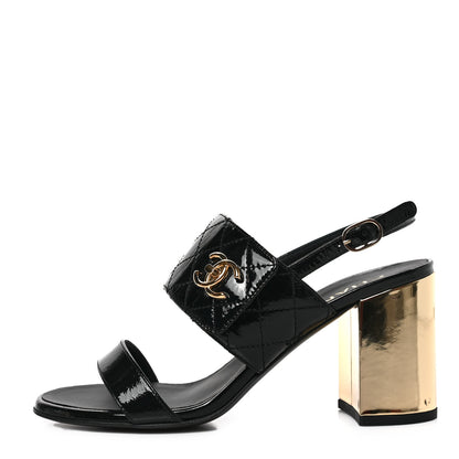 Chanel Patent Quilted CC Turnlock Sandals 37.5 Black 1 of 9