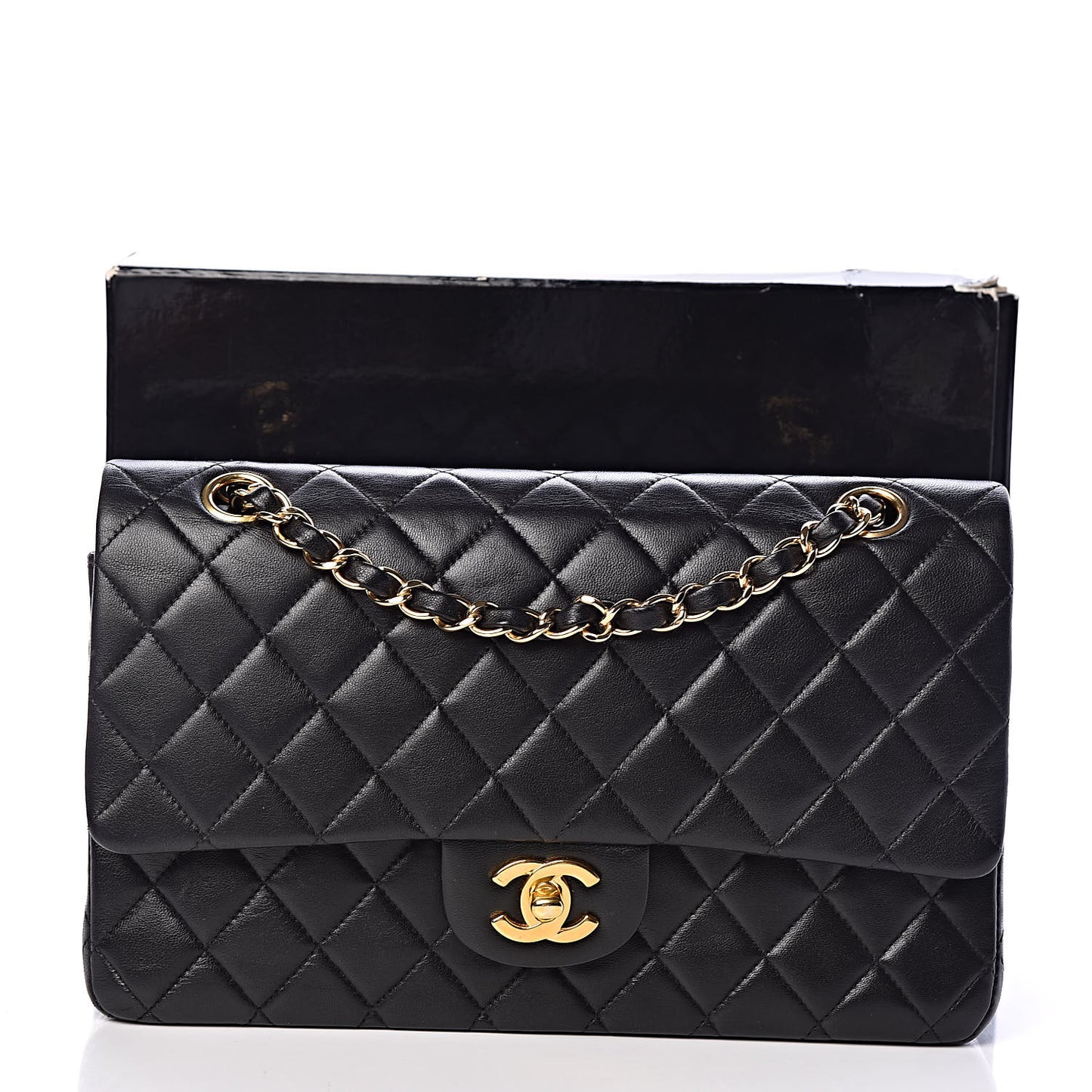 Lambskin Quilted Medium Double Flap Black
