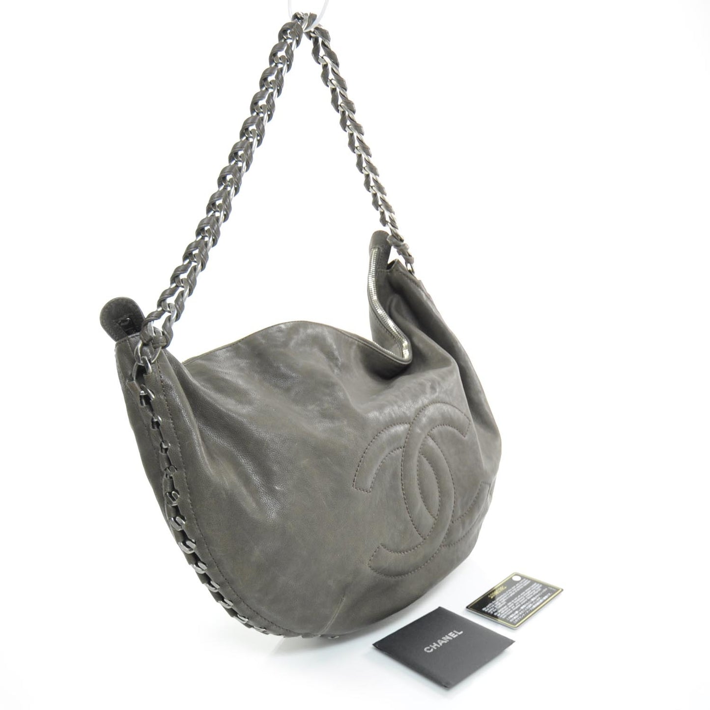Leather Modern Chain Hobo Brown