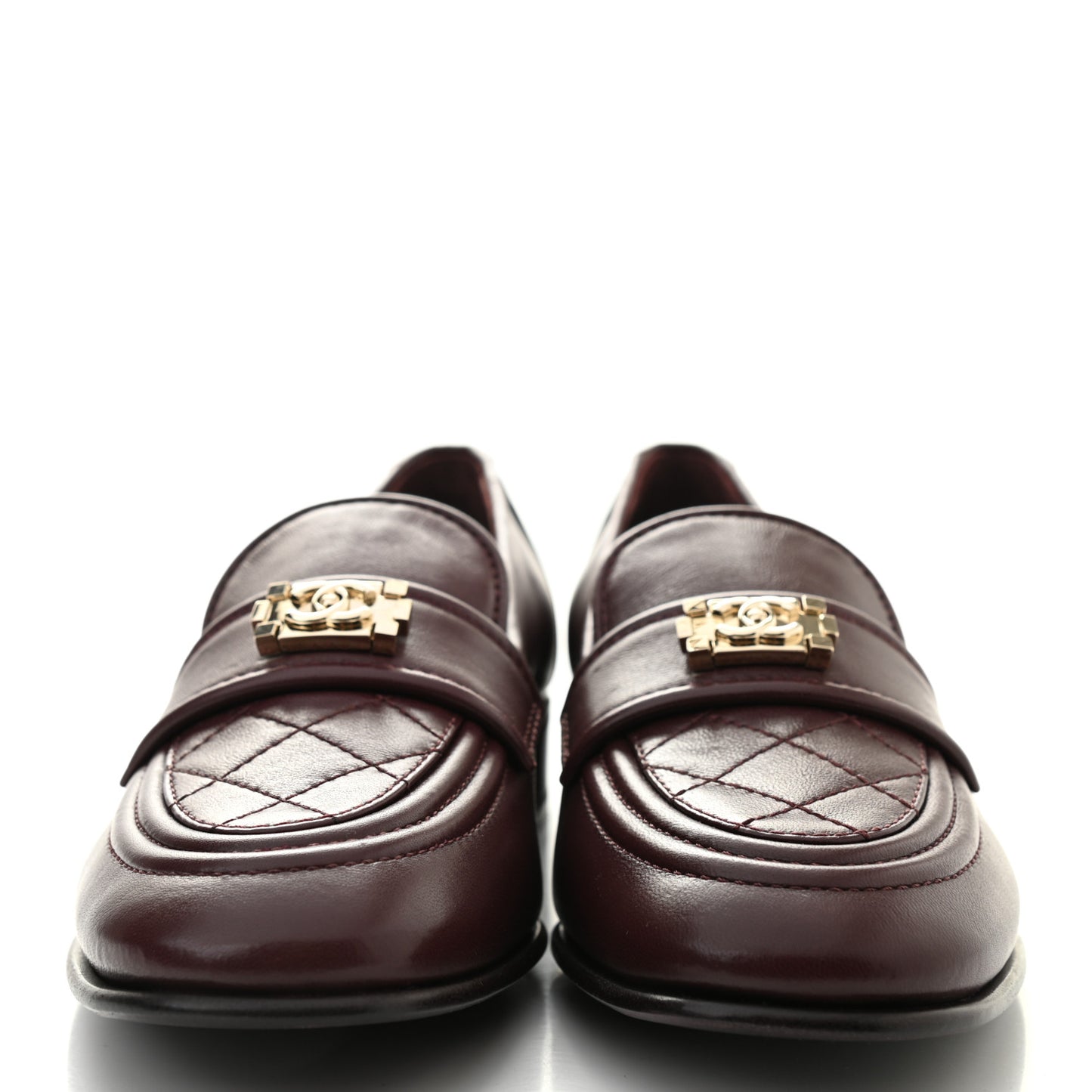 Lambskin Quilted Womens CC Loafers 37 Bordeaux