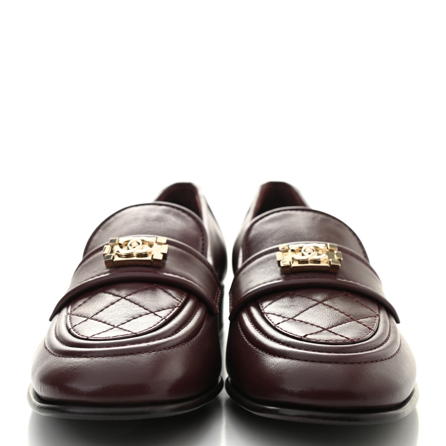 Chanel Lambskin Quilted Womens CC Loafers 37 Bordeaux 2 of 8