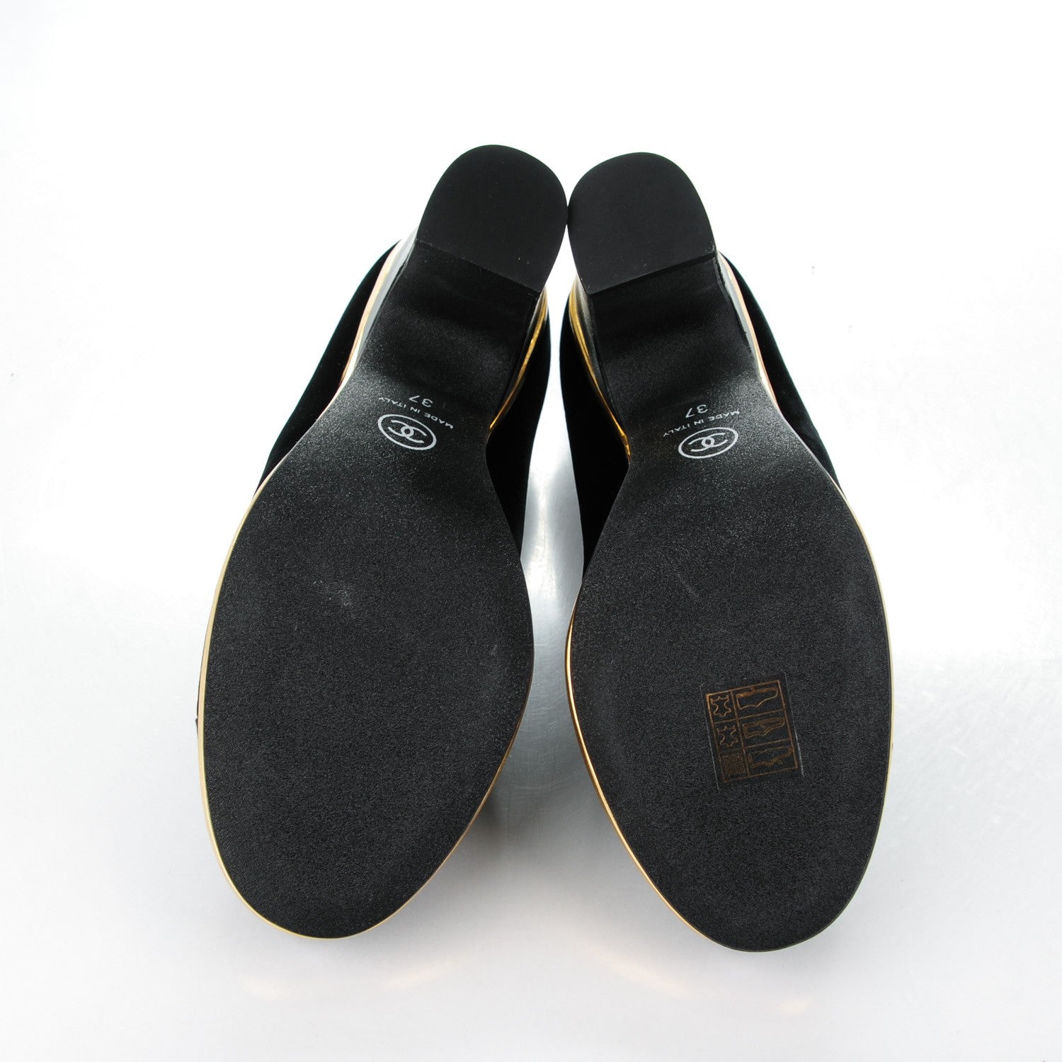 Chanel Velvet Satin Cap Toe Pearl Pumps 37 Black 5 of 8