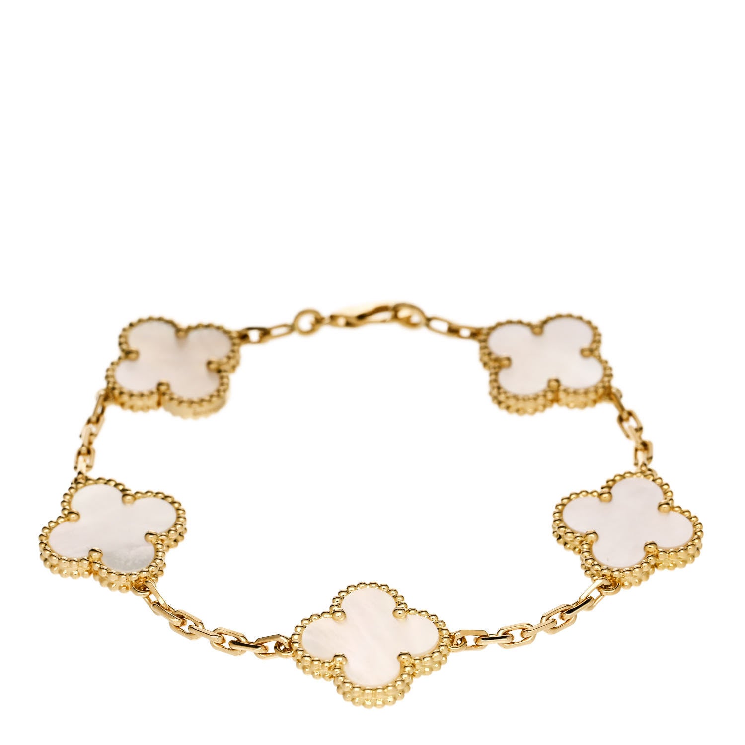 Van Cleef & Arpels VAN CLEEF & ARPELS 18K Yellow Gold Mother of Pearl 5 Motifs Vintage Alhambra Bracelet 1 of 4
