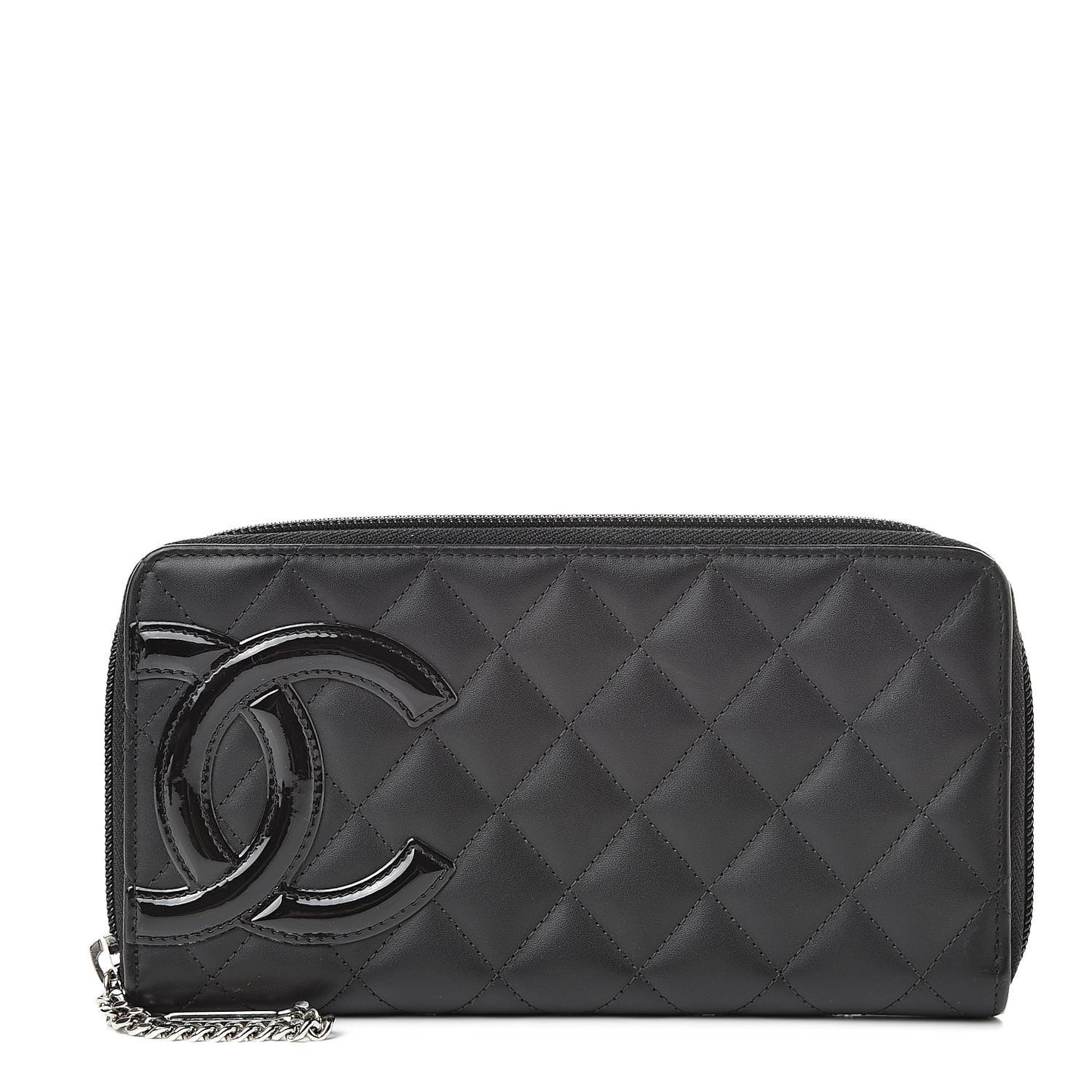 Calfskin Quilted Cambon Large Gusset Zip Around Wallet Black