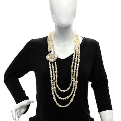 Chanel Graduated Pearl Crystal CC Multi Strand Necklace Gold 2 of 4