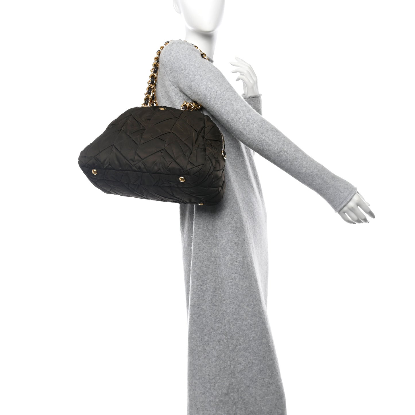 Tessuto Nylon Chevron Catena Bag Ebano