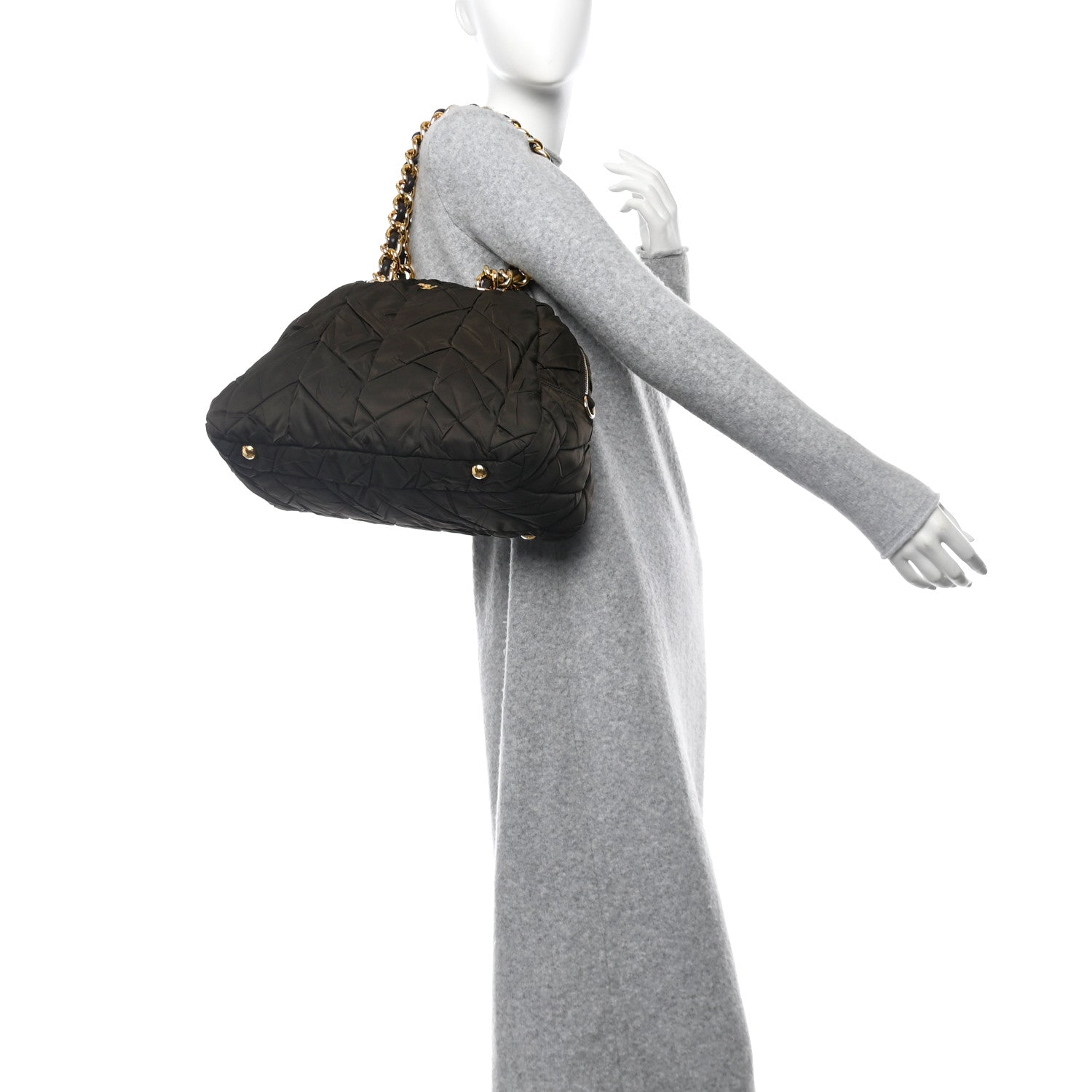 Prada Tessuto Nylon Chevron Catena Bag Ebano 2 of 12