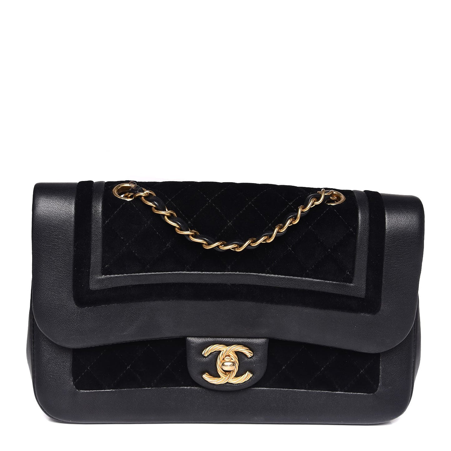 Metallic Lambskin Velvet Quilted Medium Flap Black