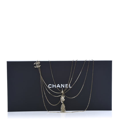 Chanel Crystal Pearl Multi Strand Chain CC Arrow Necklace Gold 5 of 5