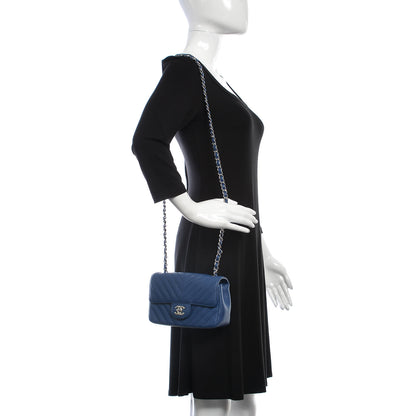 Chanel Caviar Chevron Quilted Mini Rectangular Flap Blue 2 of 10