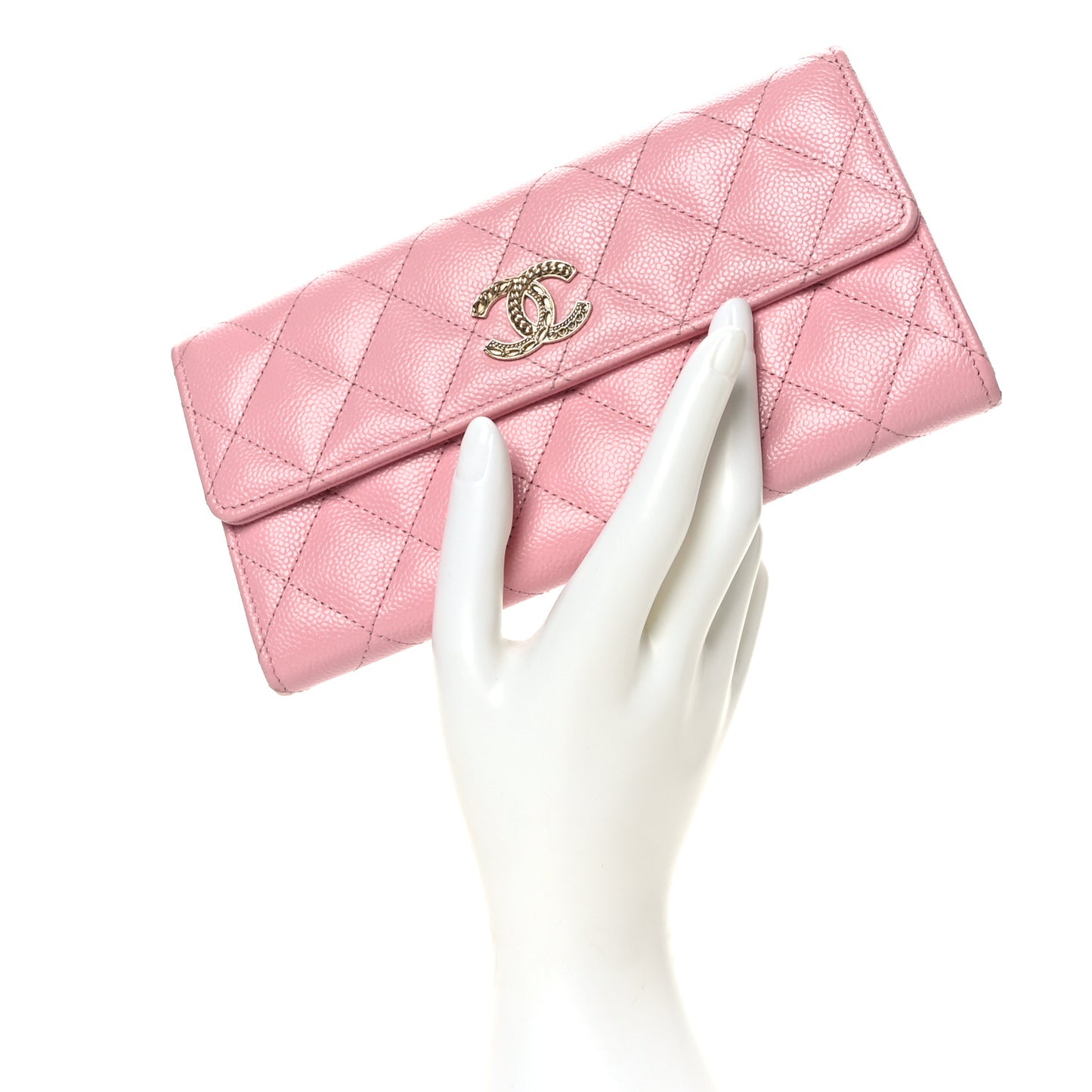 Caviar Quilted Chain CC Long Flap Wallet Pink