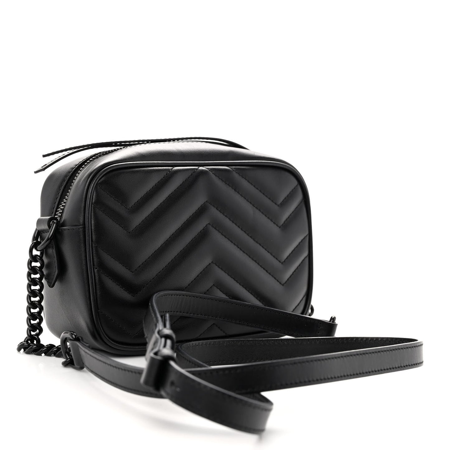 Calfskin Matelasse Monochrome Mini GG Marmont Chain Shoulder Bag Black