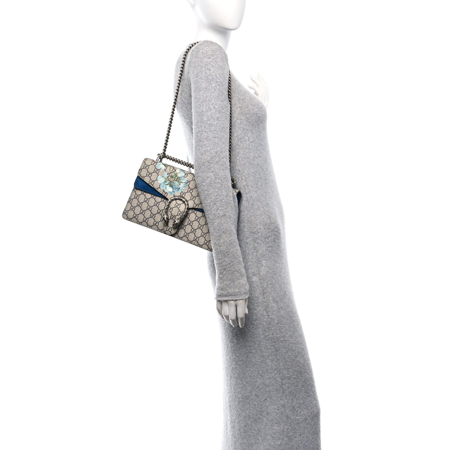 GG Supreme Monogram Blooms Small Dionysus Shoulder Bag Beige Navy Vintage Blue