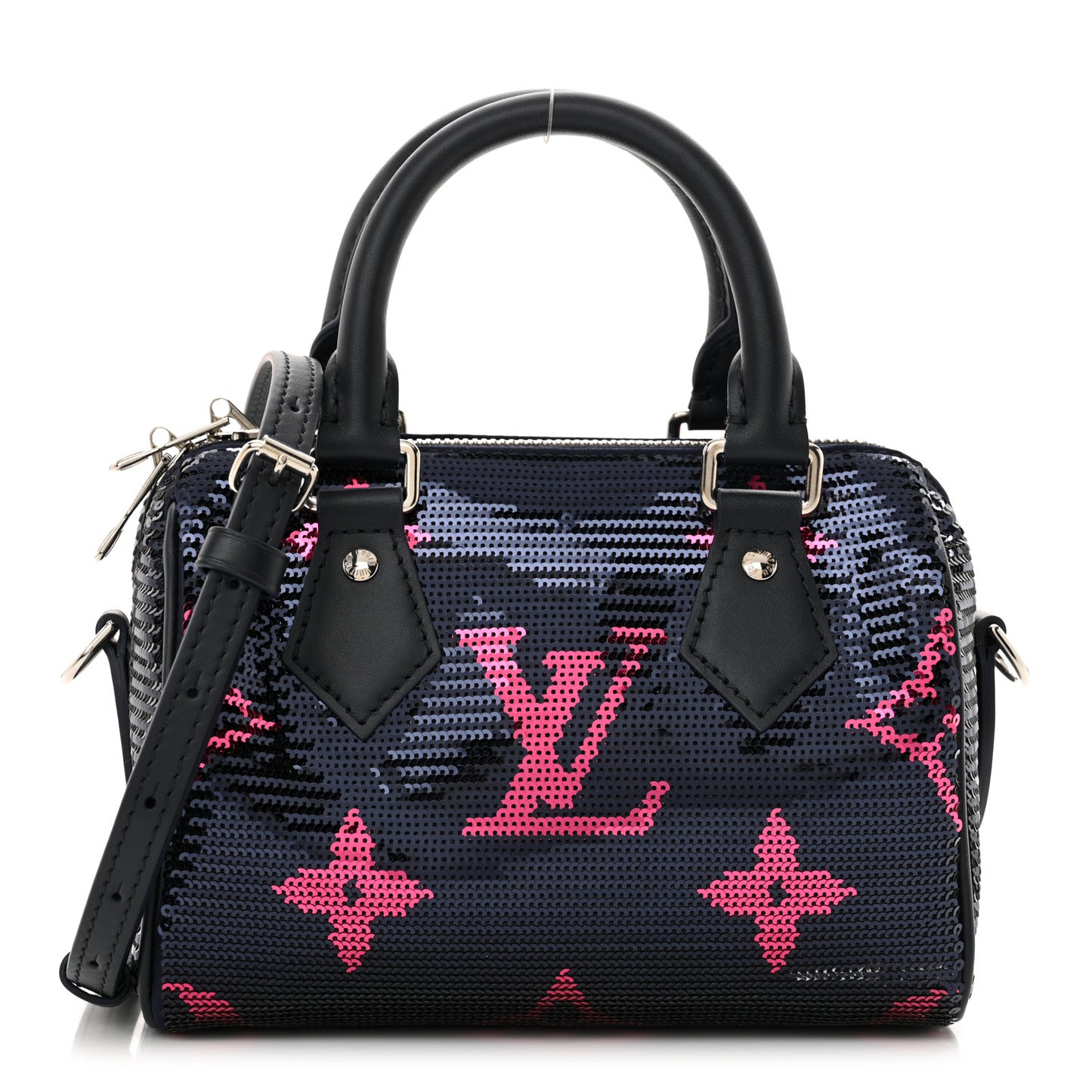 Giant Monogram Sequins Speedy Bandouliere 18 Navy Fuchsia