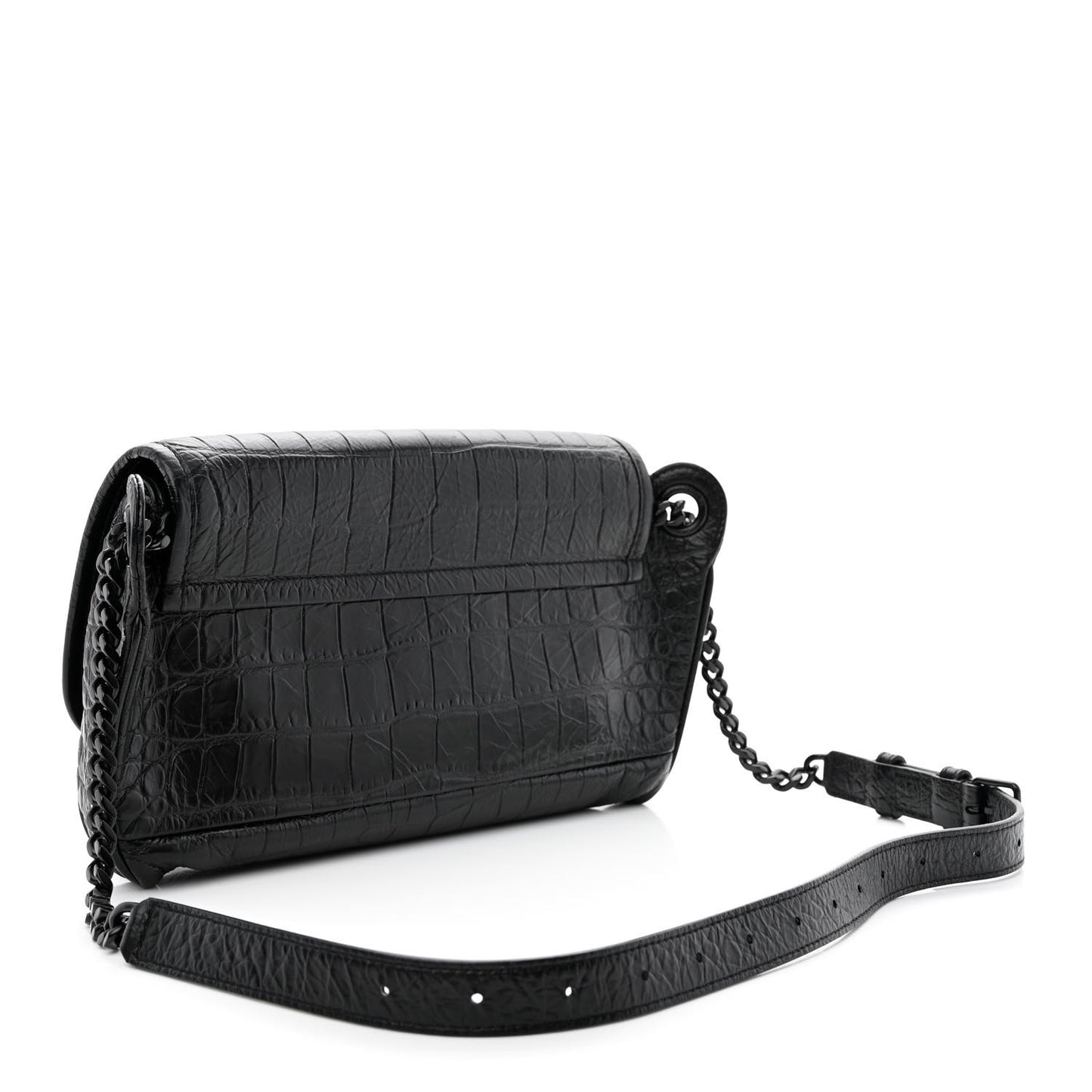 Crocodile Embossed Calfskin Matelasse Monogram Baby Niki Shoulder Belt Bag Black