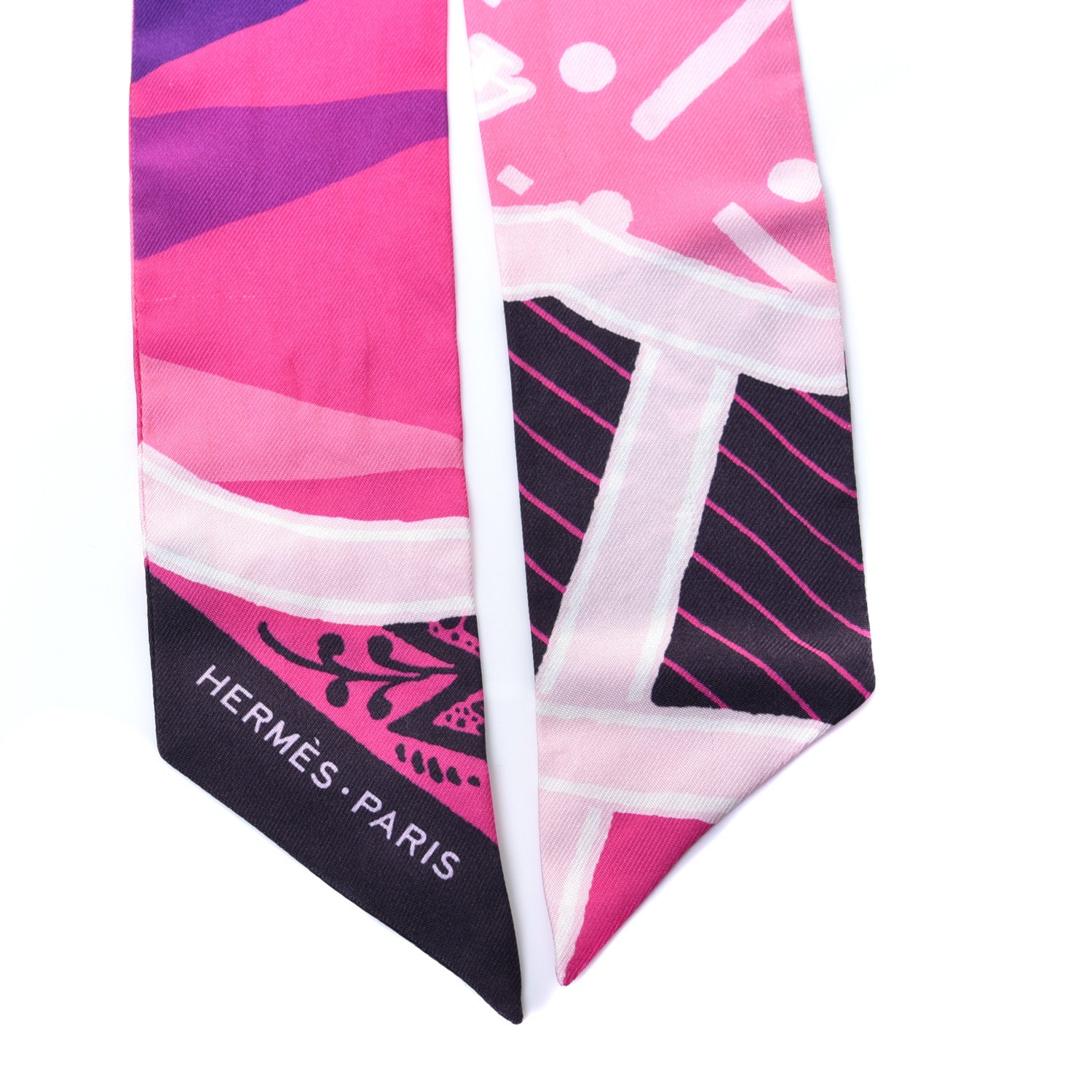 Hermes Silk Jeu de Soie Uniforme Twilly Rose Vif Black Rose 2 of 3