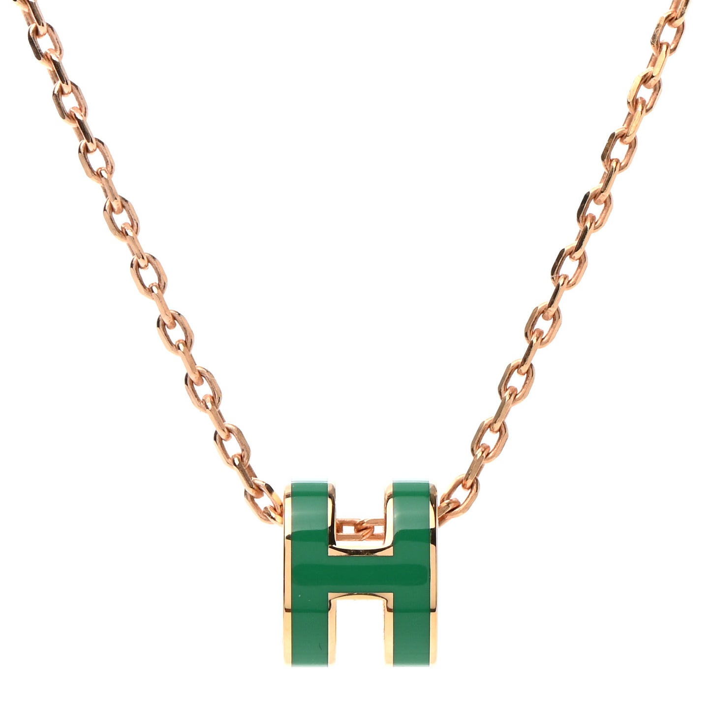 Lacquered Rose Gold Mini Pop H Pendant Necklace Vert Malachite