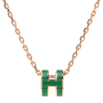 Hermes Lacquered Rose Gold Mini Pop H Pendant Necklace Vert Malachite 4 of 6