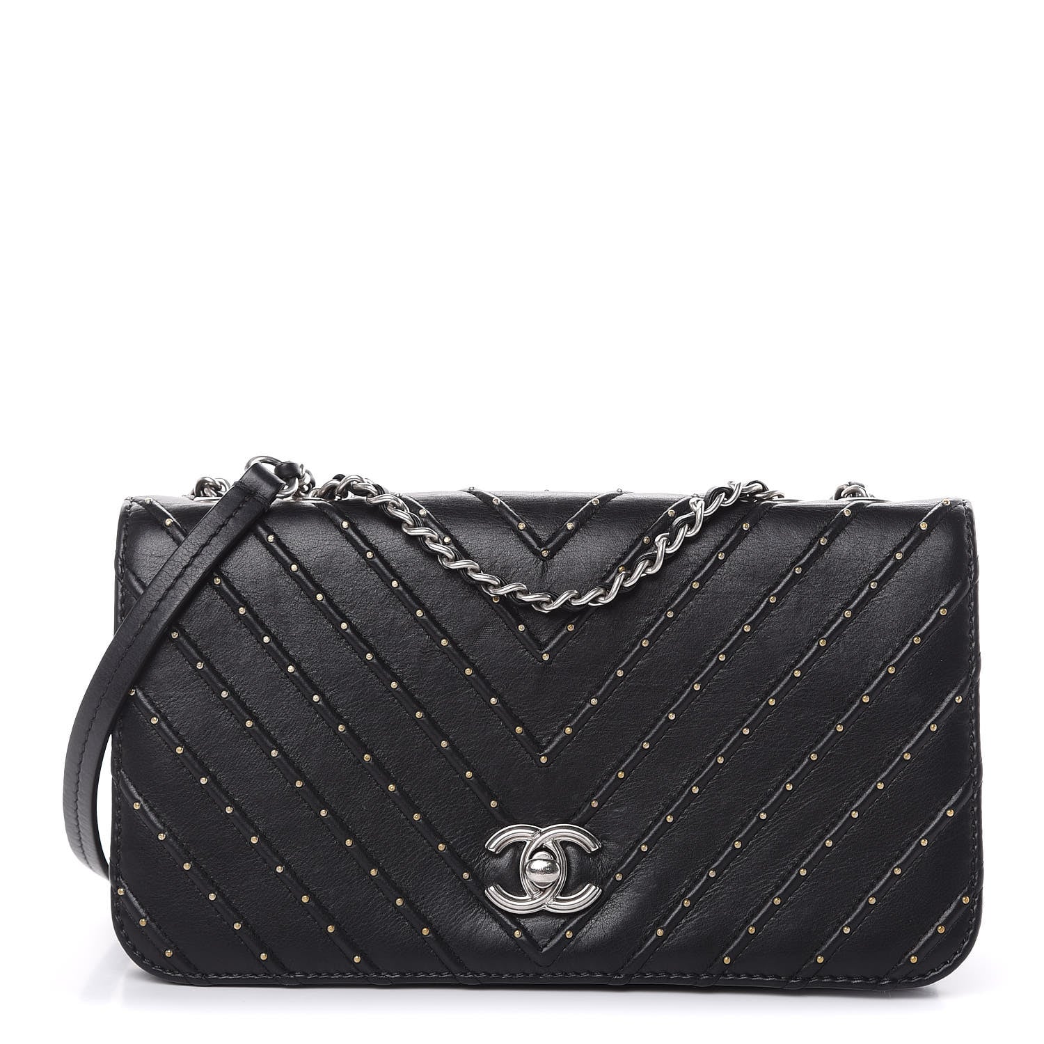 Chanel Calfskin Studded Chevron Quilted Flap Black 1 of 16