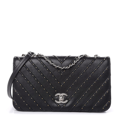 Chanel Calfskin Studded Chevron Quilted Flap Black 1 of 16