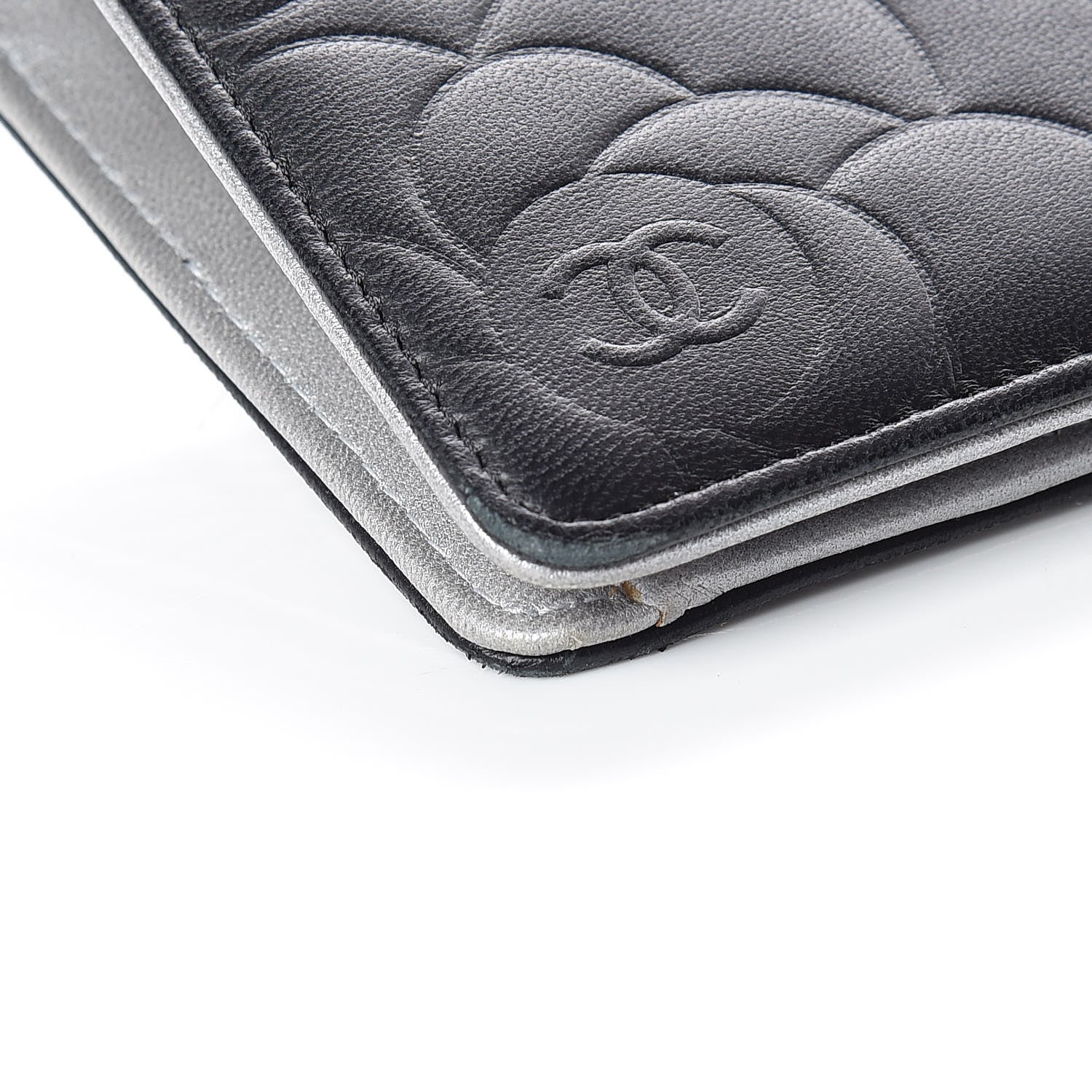 Chanel Lambskin Camellia Embossed Yen Wallet Black 5 of 13
