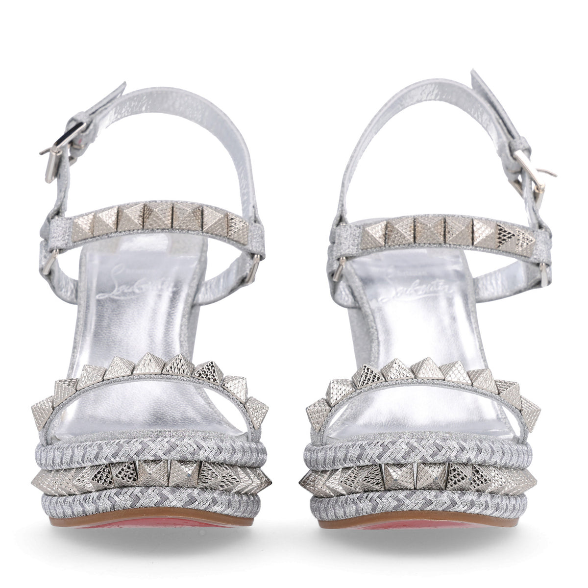 Christian Louboutin Glitter Nappa Mica Pyraclou 110 Wedge Sandals 38 Silver 3 of 9