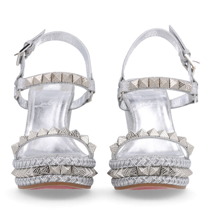 Christian Louboutin Glitter Nappa Mica Pyraclou 110 Wedge Sandals 38 Silver 3 of 9