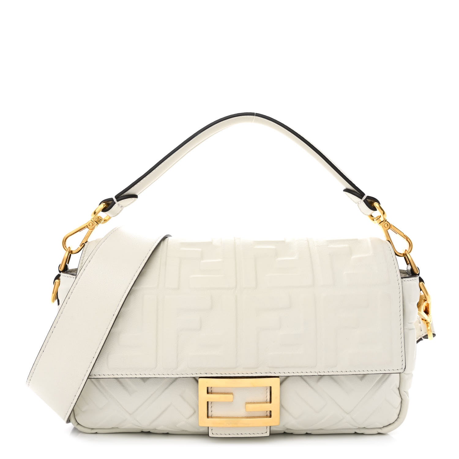 Fendi Nappa FF 1974 Embossed Baguette White 1 of 11