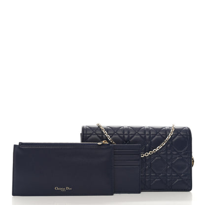 Christian Dior Lambskin Cannage Lady Dior Pouch Navy 3 of 13