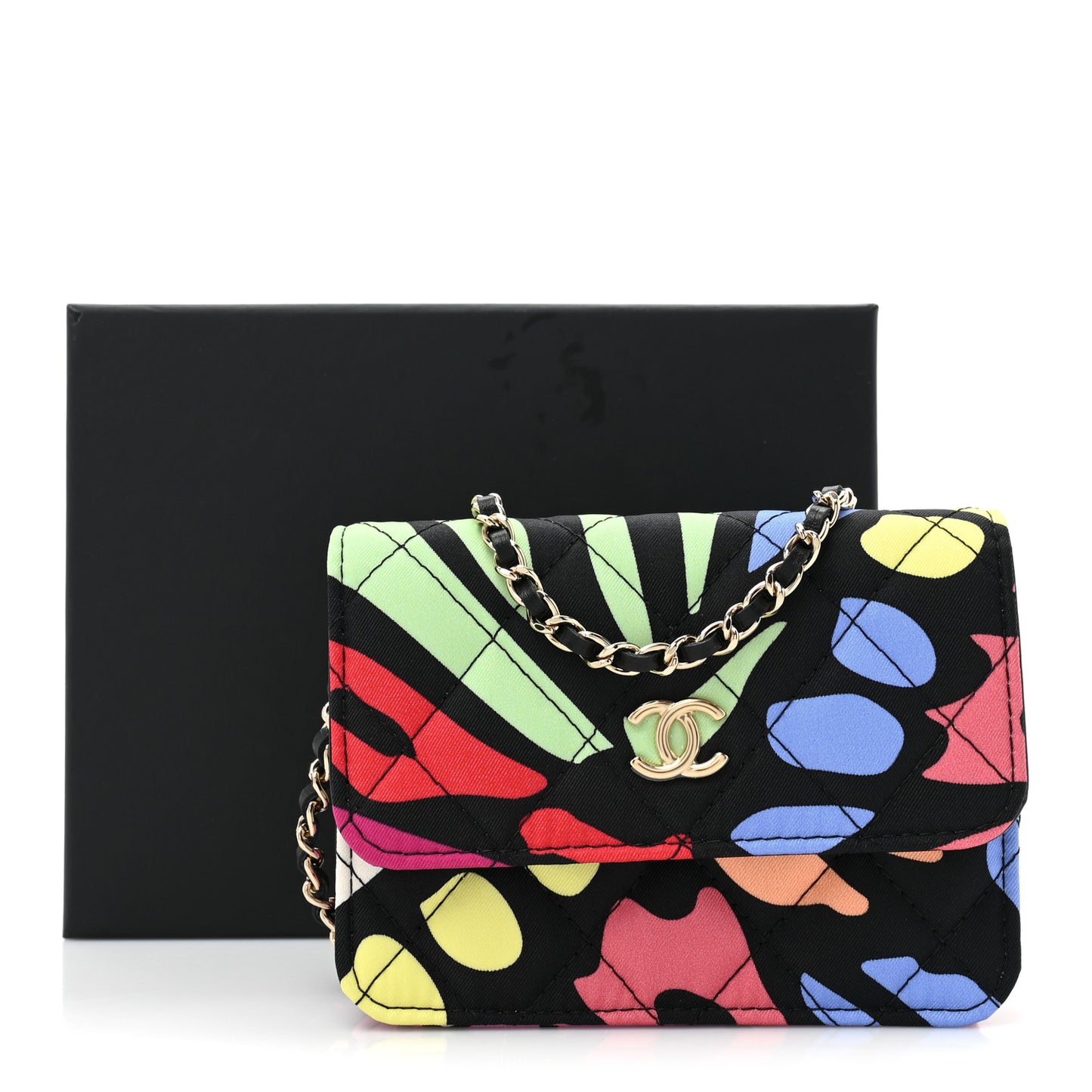 Canvas Printed CC Mini Clutch With Chain Multicolor