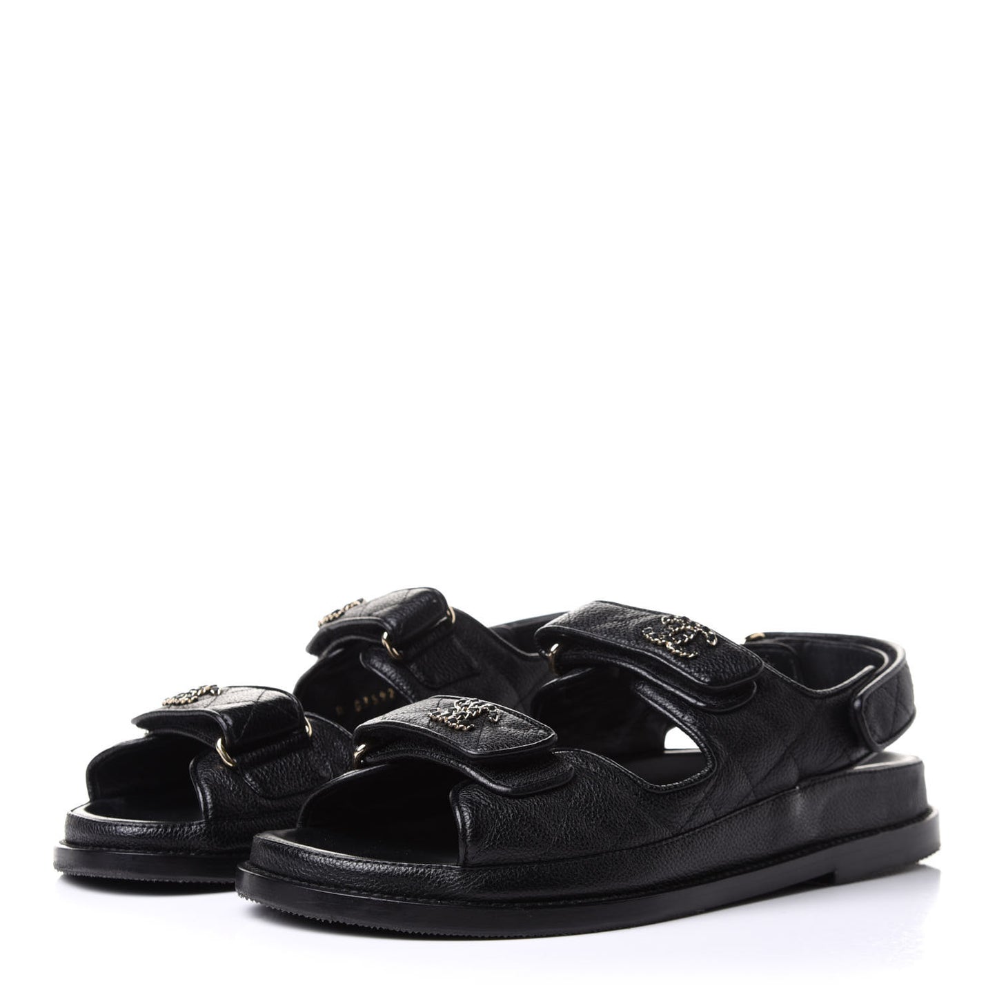 Grained Calfskin Velcro Dad Sandals 38 Black