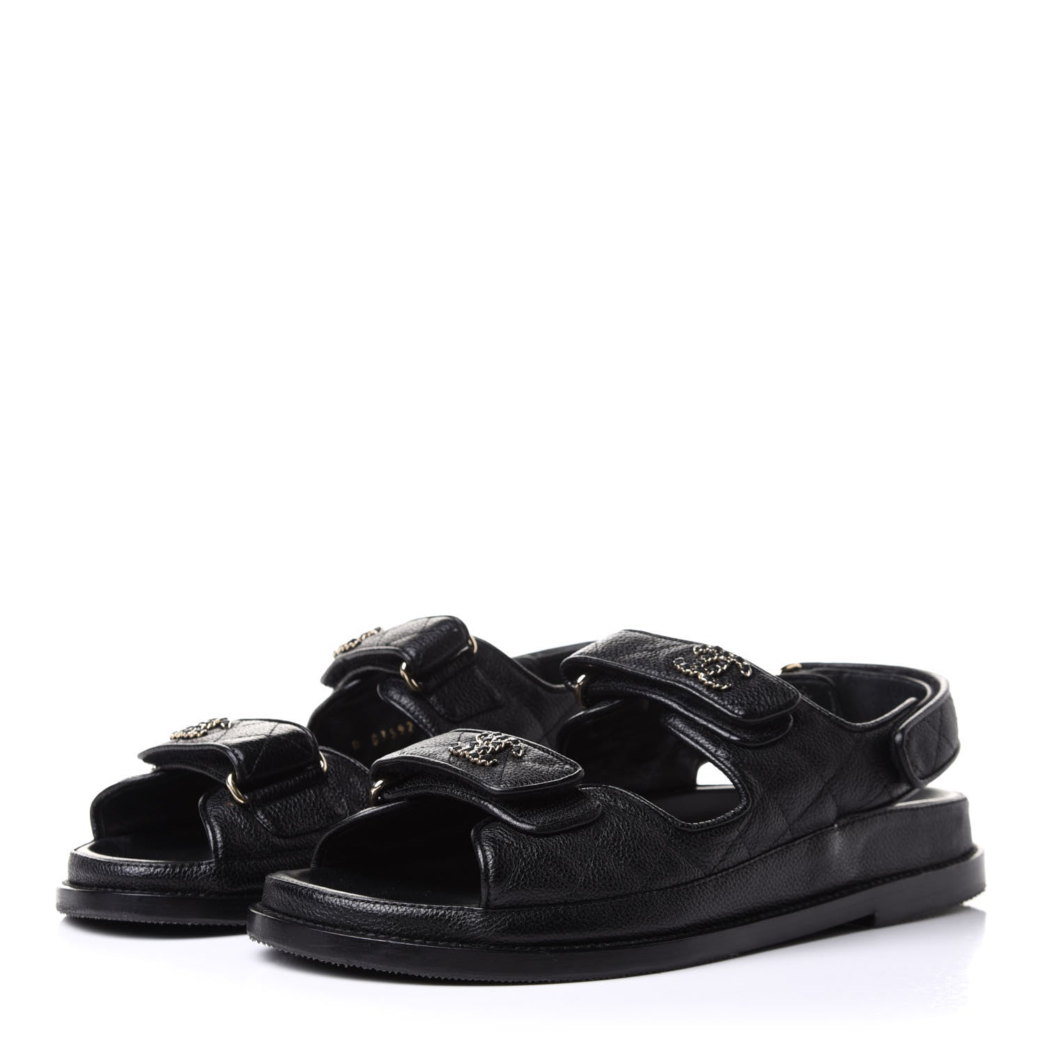 Chanel Grained Calfskin Velcro Dad Sandals 38 Black 3 of 17